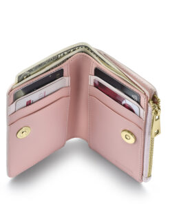 Billetera plegable con cremallera y monedero Sheaffer Emily in Paris de piel con emblema en forma de corazón - Rosa